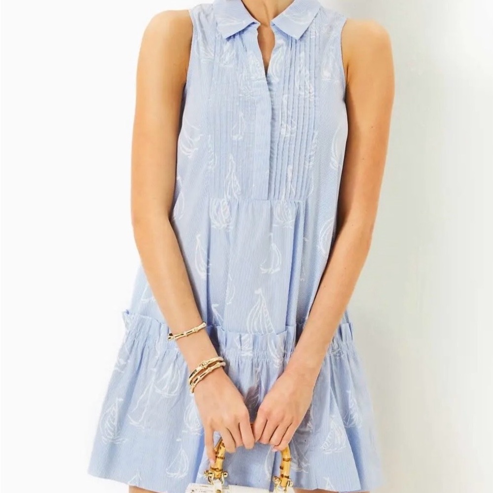 NWOT Lilly Pulitzer Caylinn Sleeveless Popover Dress in the "A Lil Nauti” print - Picture 7 of 7